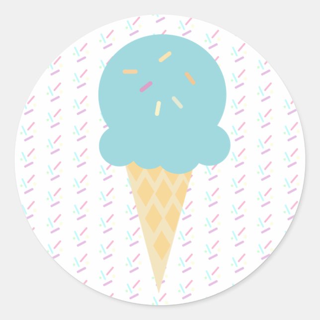 Blue Ice Creme Cone Sprinkles Stars Punkte Runder Aufkleber (Vorderseite)