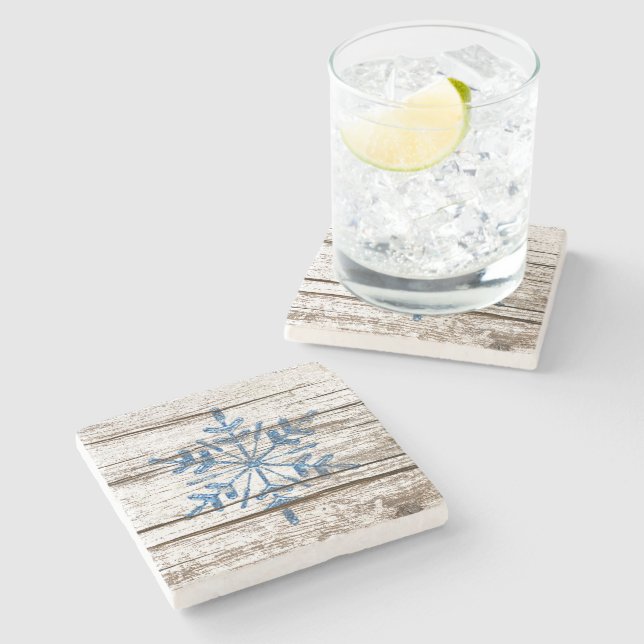 Blue Ice Crystal auf Imitaten, gewittert aus Holz  Steinuntersetzer (Seitenansicht)