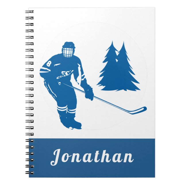 Blue Ice Hockey Player Individuelle Name Winterspo Notizblock (Vorderseite)