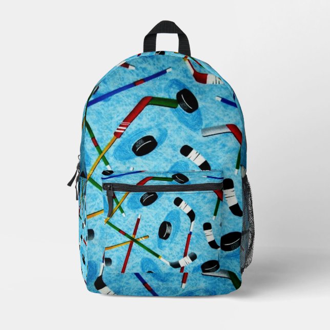 Blue Ice Hockey Theme Bedruckter Rucksack (Vorderseite)
