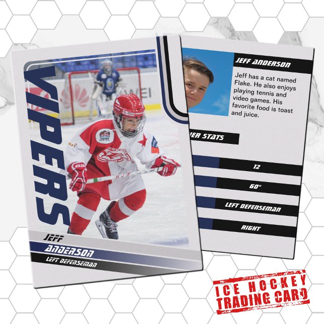 Blue Ice Hockey Trading Card Telefonnummerkarte (Unleash your creativity with our blue and black customizable ice hockey trading card )