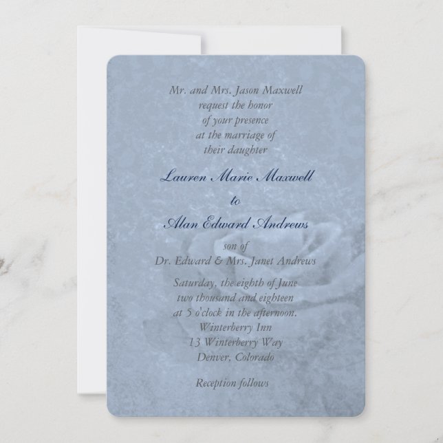 Blue Ice Rose Minimalistisch Wedding Einladung (Vorderseite)