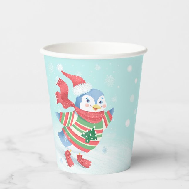 Blue Ice Skaten Penguin Pappbecher (Vorderseite)