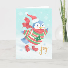 Blue Ice Skaten Pinguin Weihnachtskarte Karte