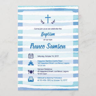 Blue Icons on Nautical Stripes Taufe Einladung