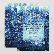 Blue Icy Snowy Winter Wonderland Sweet 16 Party