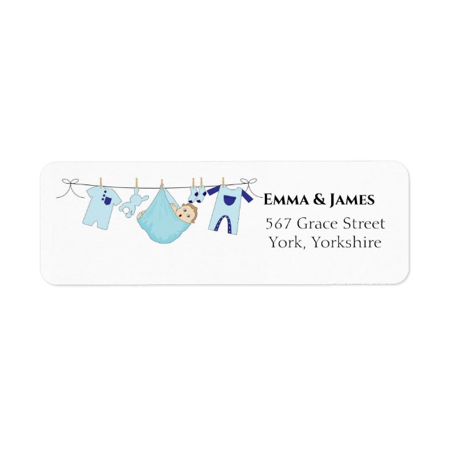 Blue Illustration Baby Shower Address Label (Vorne)