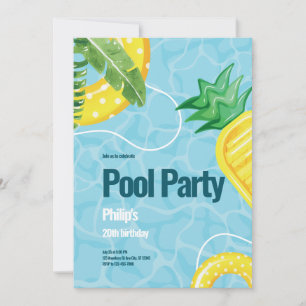 Blue Illustration Pool Geburtstagsparty Einladung