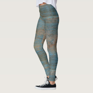 Blue Imitate Beach Wood Texture Leggings
