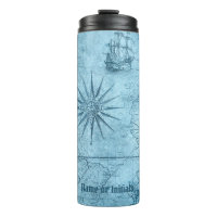Blue Imitate Old World Map Design, Thermal Tumbler