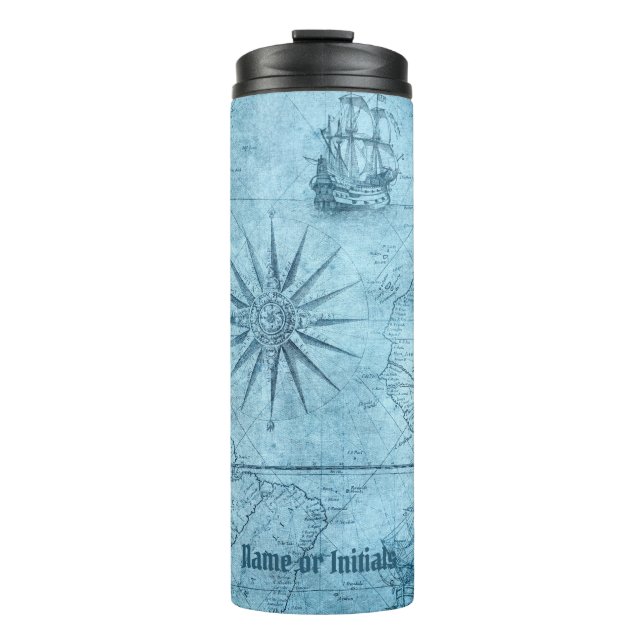 Blue Imitate Old World Map Design, Thermal Tumbler Thermosbecher (Vorderseite)