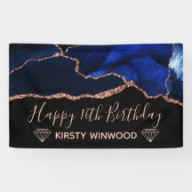 Blue & Imitate Rose Gold Glitzer Agate Sweet 16