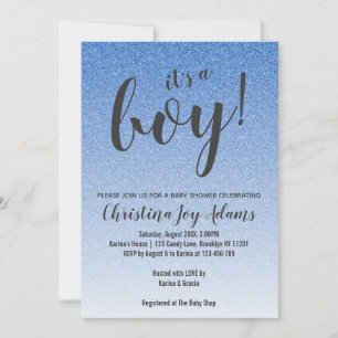 Blue Imitats Glitzer Gold Ombre Boy Baby Showkarte Einladung