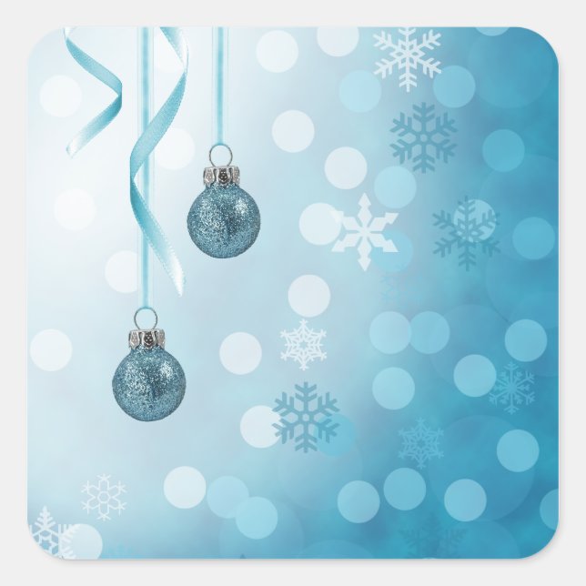 Blue Imitats Glitzer Weihnachtsschmuck Quadratischer Aufkleber (Vorderseite)