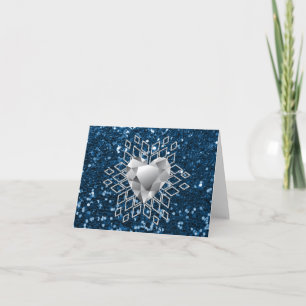 Blue Imitats Glitzern Diamond Herzenssnowflake Feiertagskarte