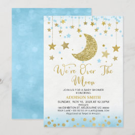 Blue Imitats Gold Glitzer über der Mond Babydusche Einladung