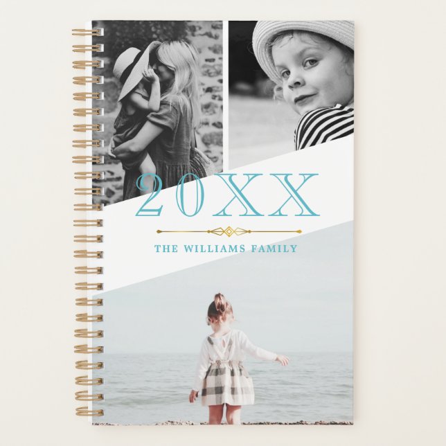 Blue Imitats Gold & White Foto Collage Planer (Vorderseite)