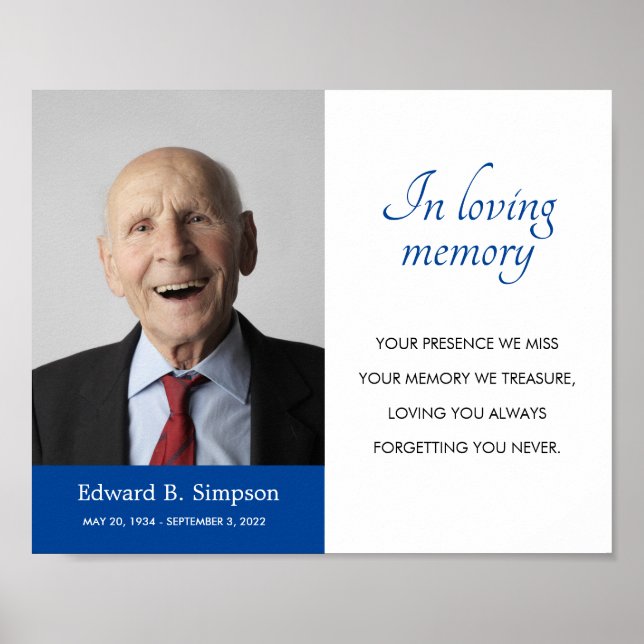 Blue in Love Memory Funeral Memorial Gedicht Foto Poster (Vorne)