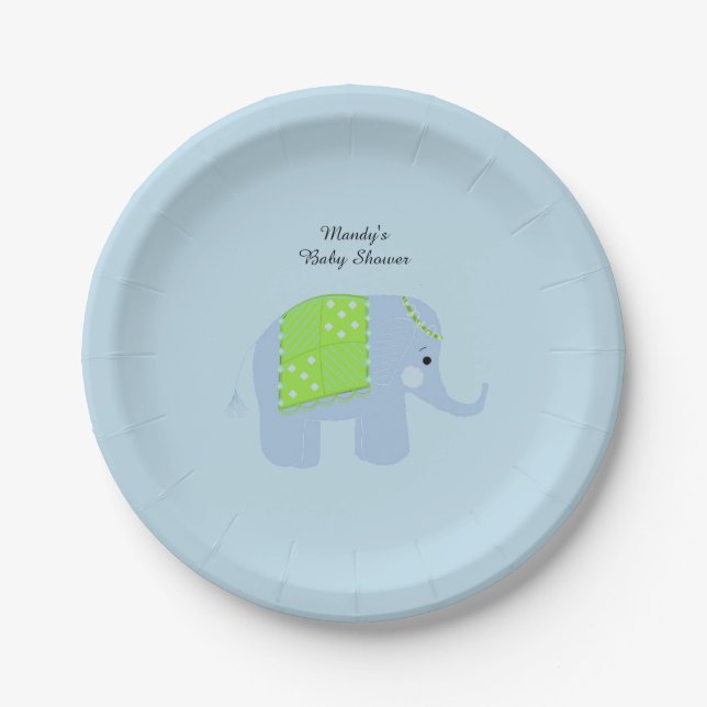 Blue Indian Elephant Baby Dusche Pappteller (Vorderseite)