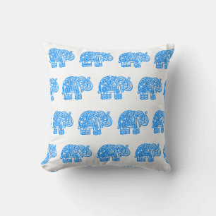 Blue Indian Elephant Throw Kissen