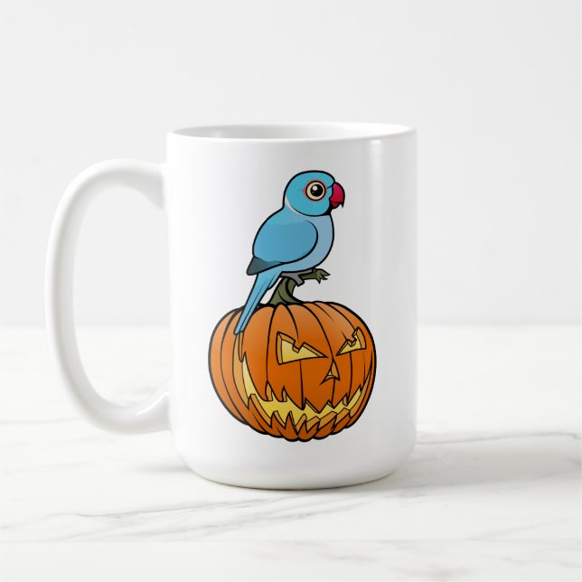 Blue Indian Ringneck on Pumpkin Halloween Kaffeetasse (Links)
