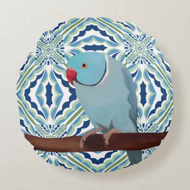 Blue Indian Ringneck Parakeet Rundes Kissen (Vorderseite)