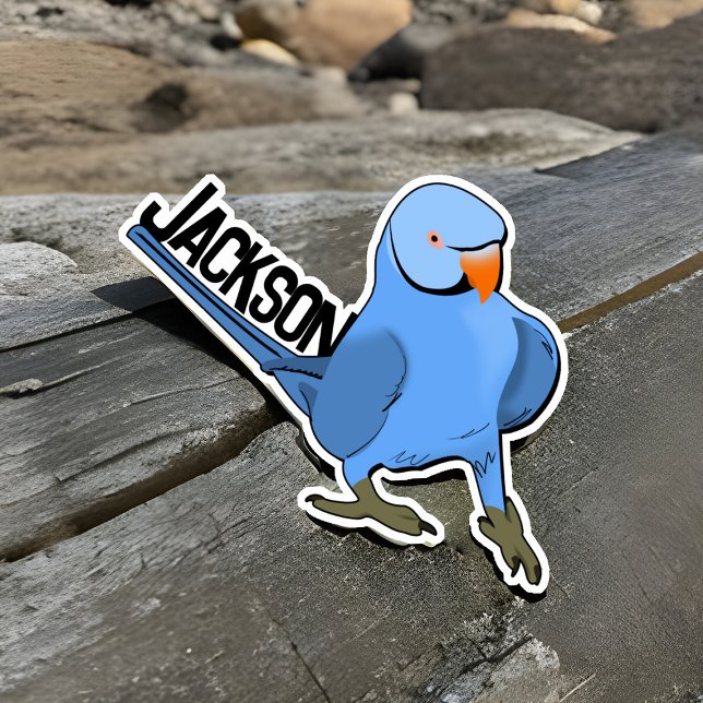 Blue Indian Ringneck Parrot Pet Bird Name Niedlich Aufkleber (Personalized Indian Ringneck Parakeet sticker)