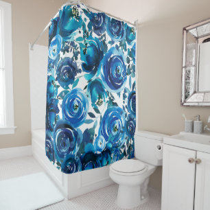 Blue Indigo Floral Blume Elegantes Shabby Chic Duschvorhang