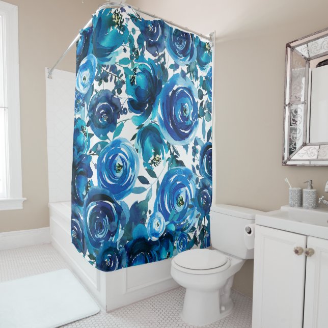Blue Indigo Floral Blume Elegantes Shabby Chic Duschvorhang (Beispiel)