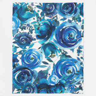 Blue Indigo Floral Blume Elegantes Shabby Chic Fleecedecke