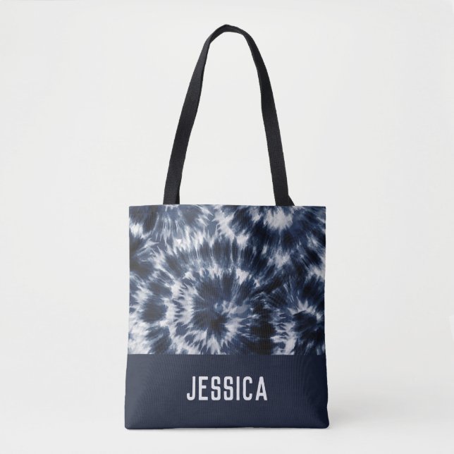 Blue Indigo Shibori Gefärbte Krawatte Individuelle Tasche (Vorderseite)