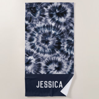 Blue Indigo Shibori Gefärbte Krawatte Personalisie Strandtuch