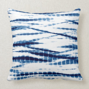 Blue Indigo Tie Dye Shibori StripeThon Coussin