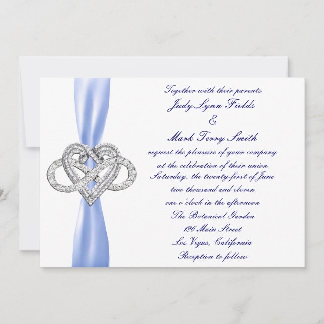 Blue Infinity Heart Faire-part de mariage (Devant)