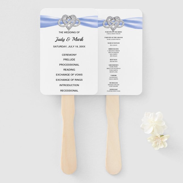 Blue Infinity Heart Wedding Program Fans Fächer (Vorne und Hinten)