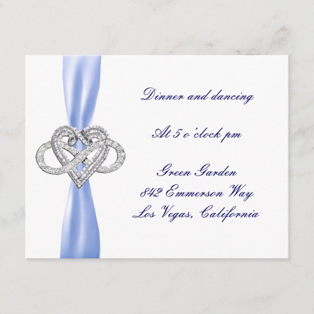 Blue Infinity Heart Wedding Reception Card Begleitkarte (Vorderseite)
