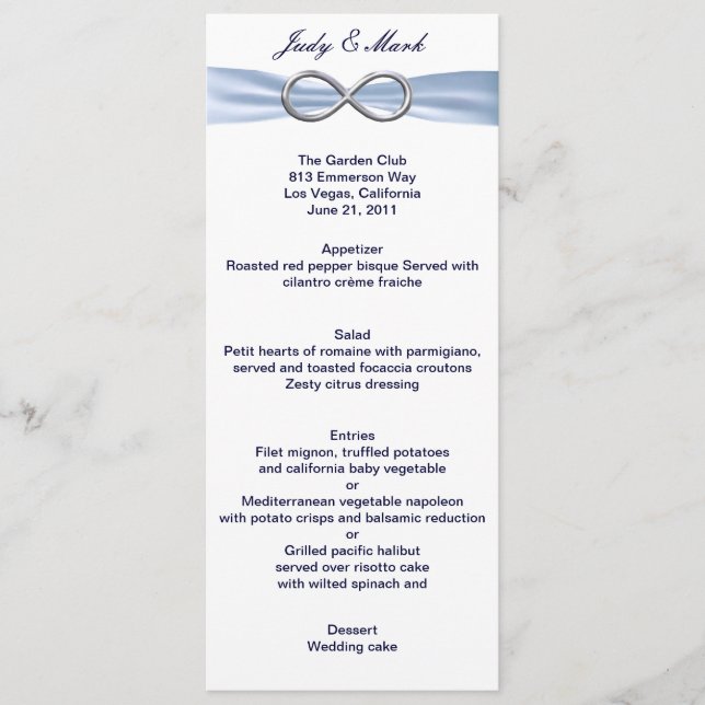 Blue Infinity Wedding Menu Card Menükarte (Vorderseite)