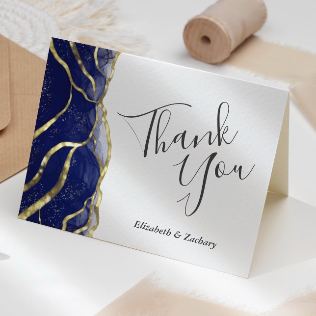 Blue Ink Gold Wedding Thank You Card Karte (Von Creator hochgeladen)