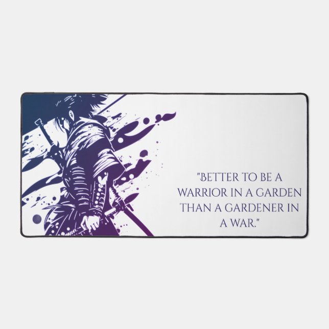Blue Ink Samurai Warrior & Custom Quote Desk Mat Schreibtischunterlage (Vorderseite)