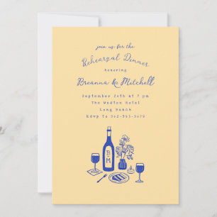 Blue Ink Whimsical Hand Drawing Probe Dinner Einladung