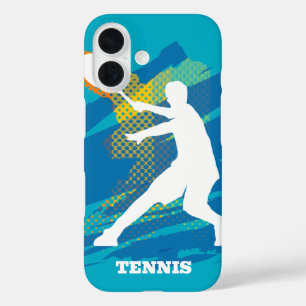 Blue Iphone 16 Gehäuse mit Tennisspieler Silhouett Hülle