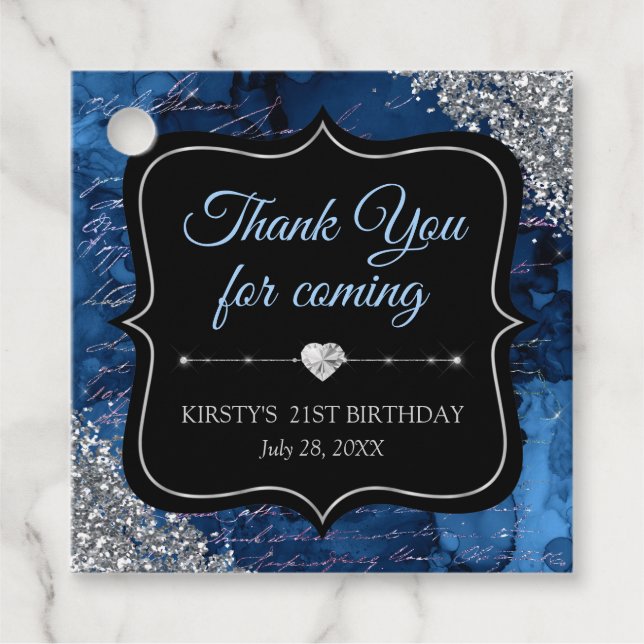 Blue Iridescent Mermaid Letters Birthday Party Geschenkanhänger (Vorderseite)