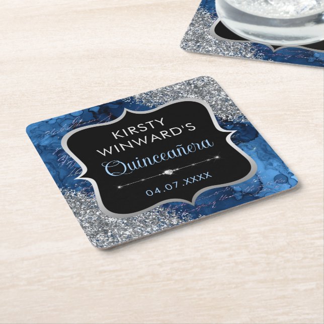 Blue Iridescent Mermaid Letters Quinceanera Rechteckiger Pappuntersetzer (angewinkelt)