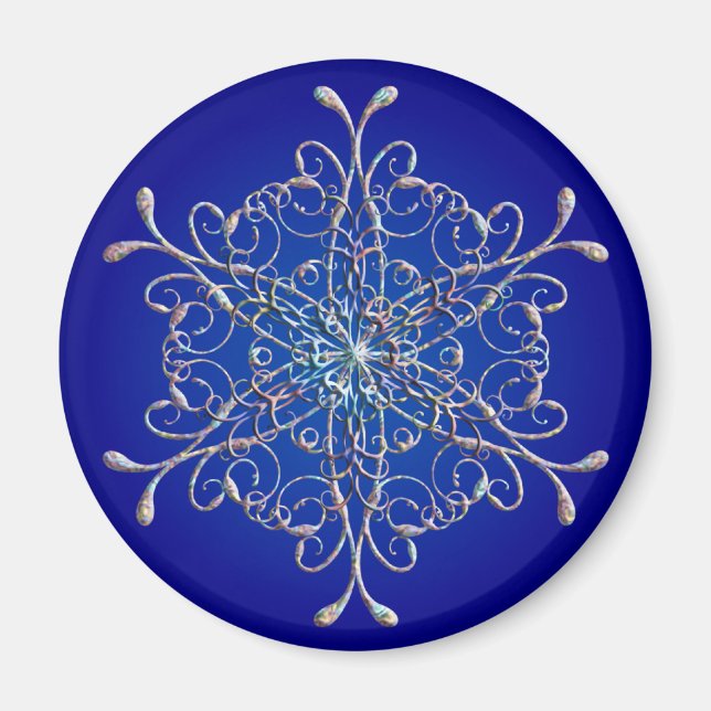 Blue Iridescent Snowflake Magnet (Vorne)