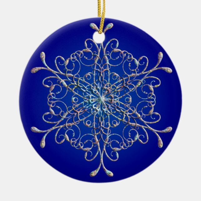 Blue Iridescent Snowflake Ornament (Vorne)
