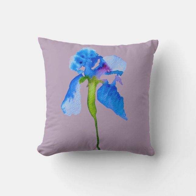 Blue Iris Aquarellblumen Große Blume Kissen (Vorderseite)