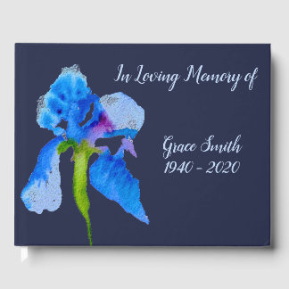 Blue Iris Aquarellkunst Beerdigungsgedächtnis Gästebuch