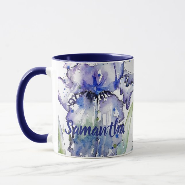 Blue Iris Art Blumenkohl Blume Watercolor Womans T Tasse (Links)