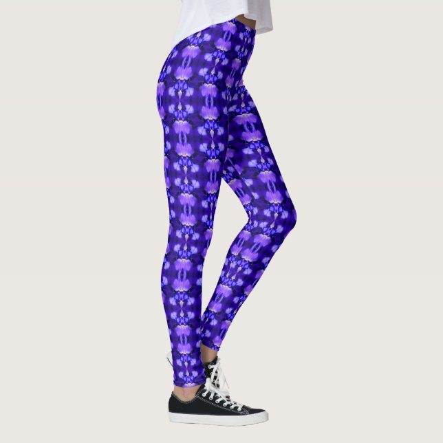 Blue Iris Blume Abstrakt Nattern Muster Leggings (Rechts)