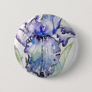 Blue Iris Blume Art Collection Button